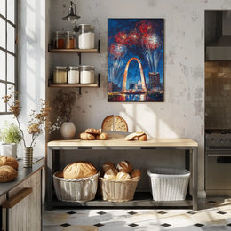 Gateway Arch St Louis Fireworks Night Cityscape Poster