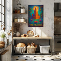 Bodh Gaya Spiritual Enlightenment Poster with Lotus Flowers
