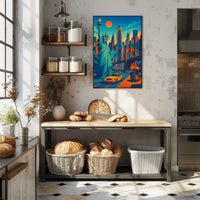 New York City Skyline Poster Retro Vibrant Wall Art