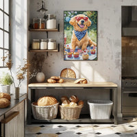 Golden Retriever Puppy On White Picnic Blanket Poster