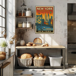 New York City Poster Retro Cityscape Travel Wall Art