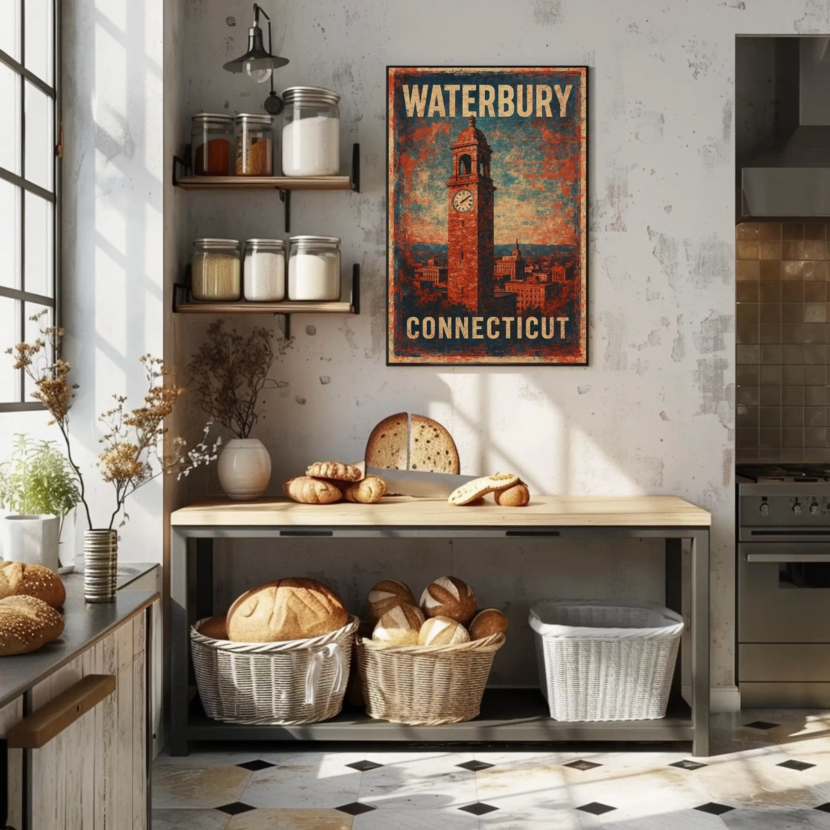 Waterbury Clock Tower Vintage Art Deco Poster