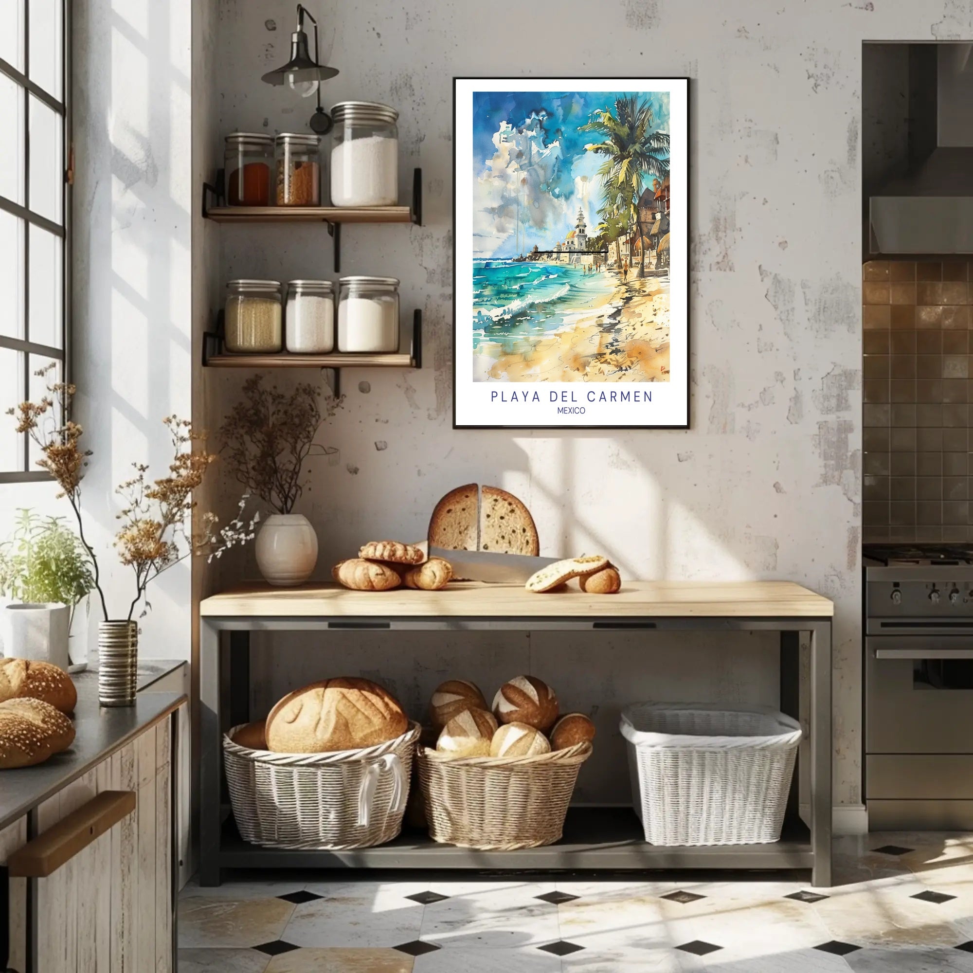 Playa del Carmen Beach Scene Watercolor Travel Poster PosterGoat