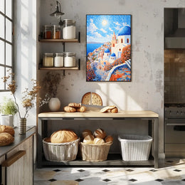 Santorini Coastal Art Print with Mediterranean Flair - Travel Poster
