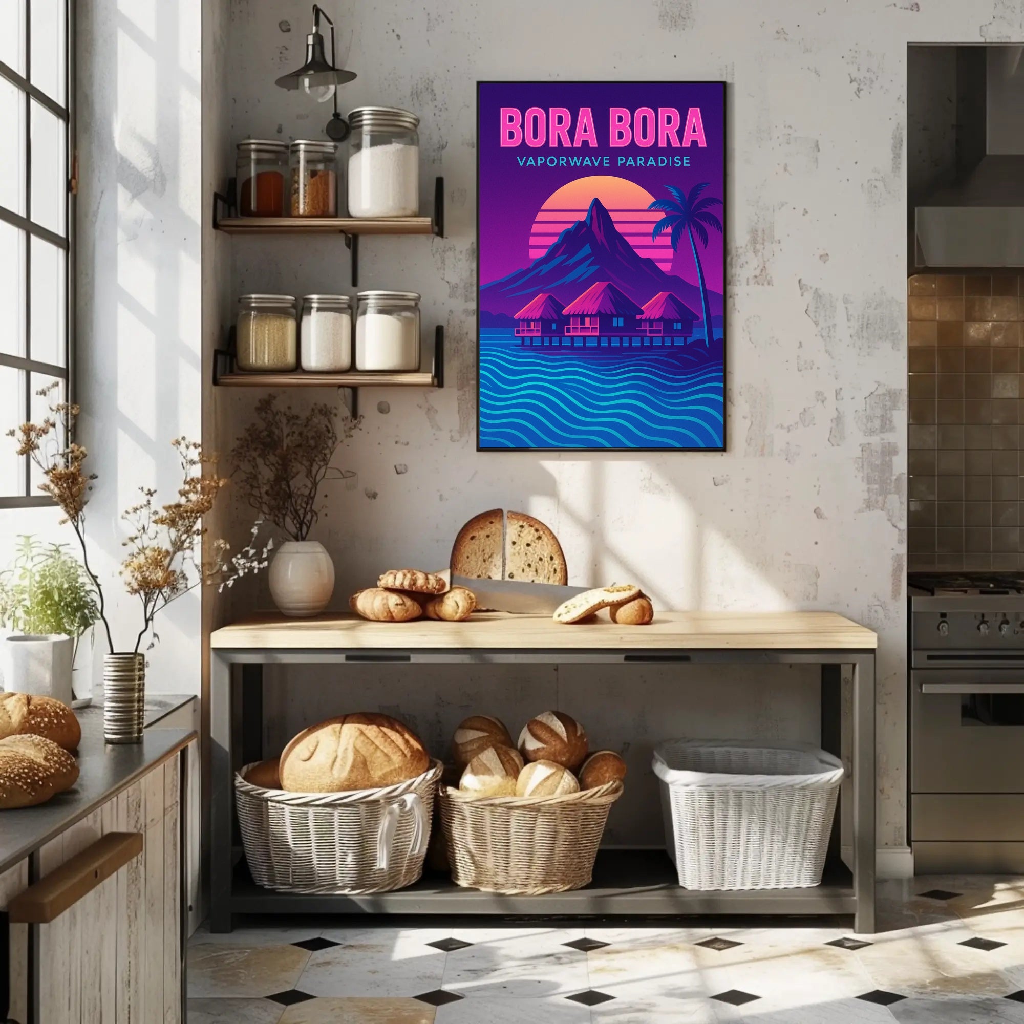 Bora Bora Vaporwave Paradise Travel Poster PosterGoat