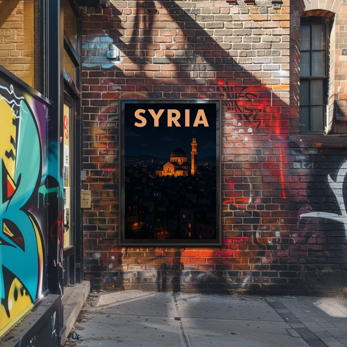 Syria Mosque Cityscape Nighttime Middle East Poster