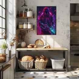 Neon Cyber Warrior Poster