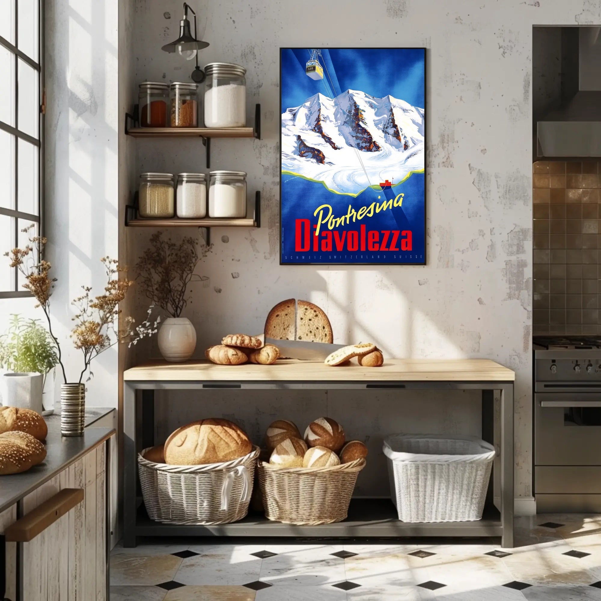 Pontresina Diavolezza Vintage Travel Adventure Poster PosterGoat