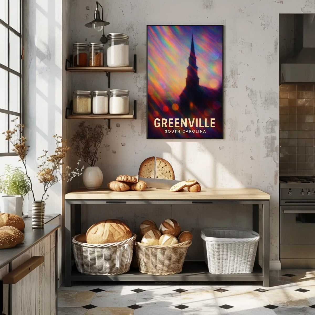 Greenville Skyline Digital Painting Wanderlust Poster
