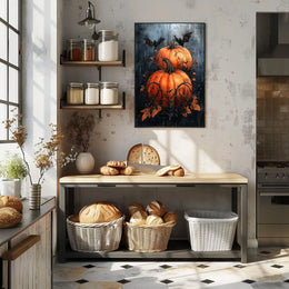 Halloween Pumpkin and Bat Spooky Scene Artistic Poster