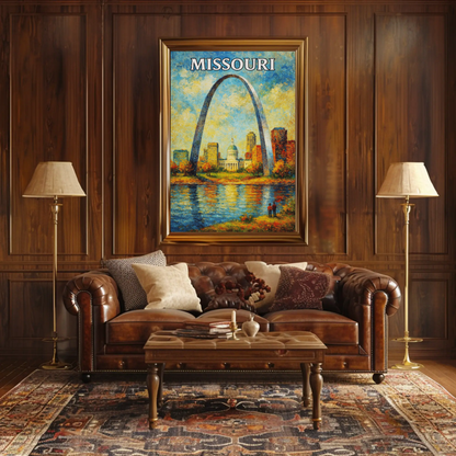 Missouri Gateway Arch Capitol River Sunset Poster Poster
