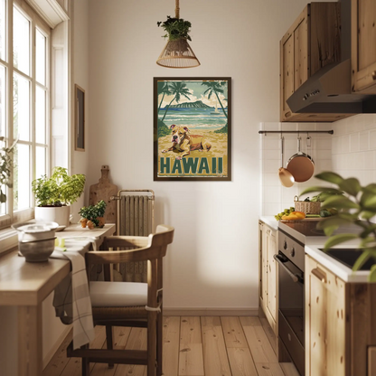 Hawaii Beach Dog Travel Poster