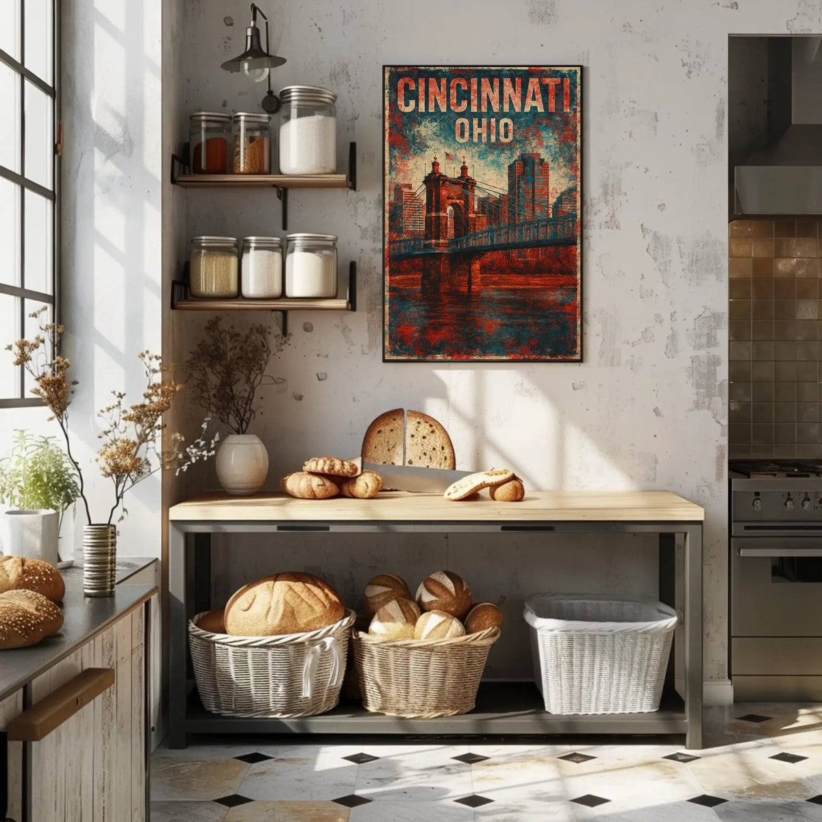 Cincinnati Ohio Scenic Vintage Cityscape Travel Souvenir Collector Gift Enthusiast Poster