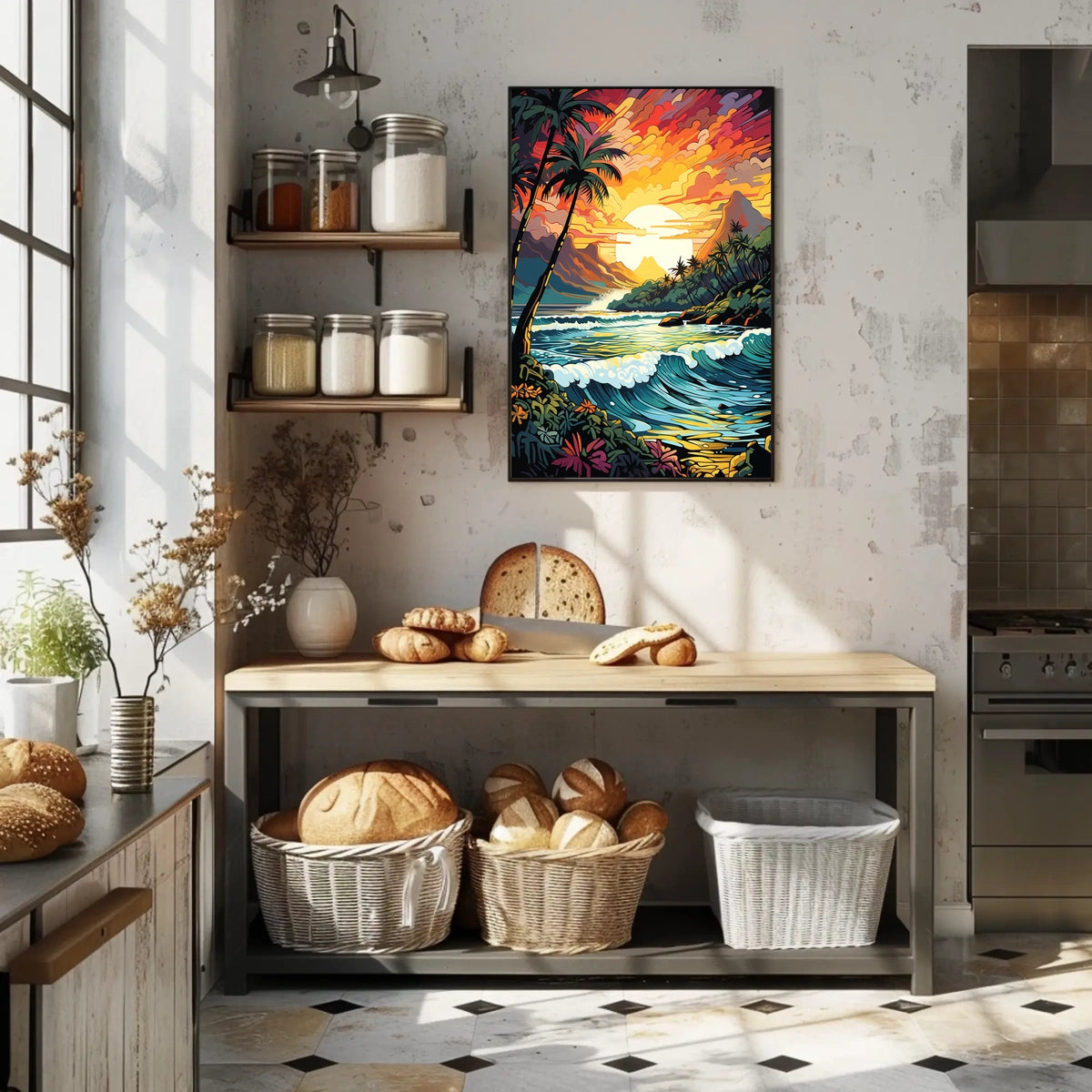 Tropical Sunset Coastal Scene Print: Travel Poster