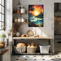 Tropical Sunset Coastal Scene Print: Travel Poster