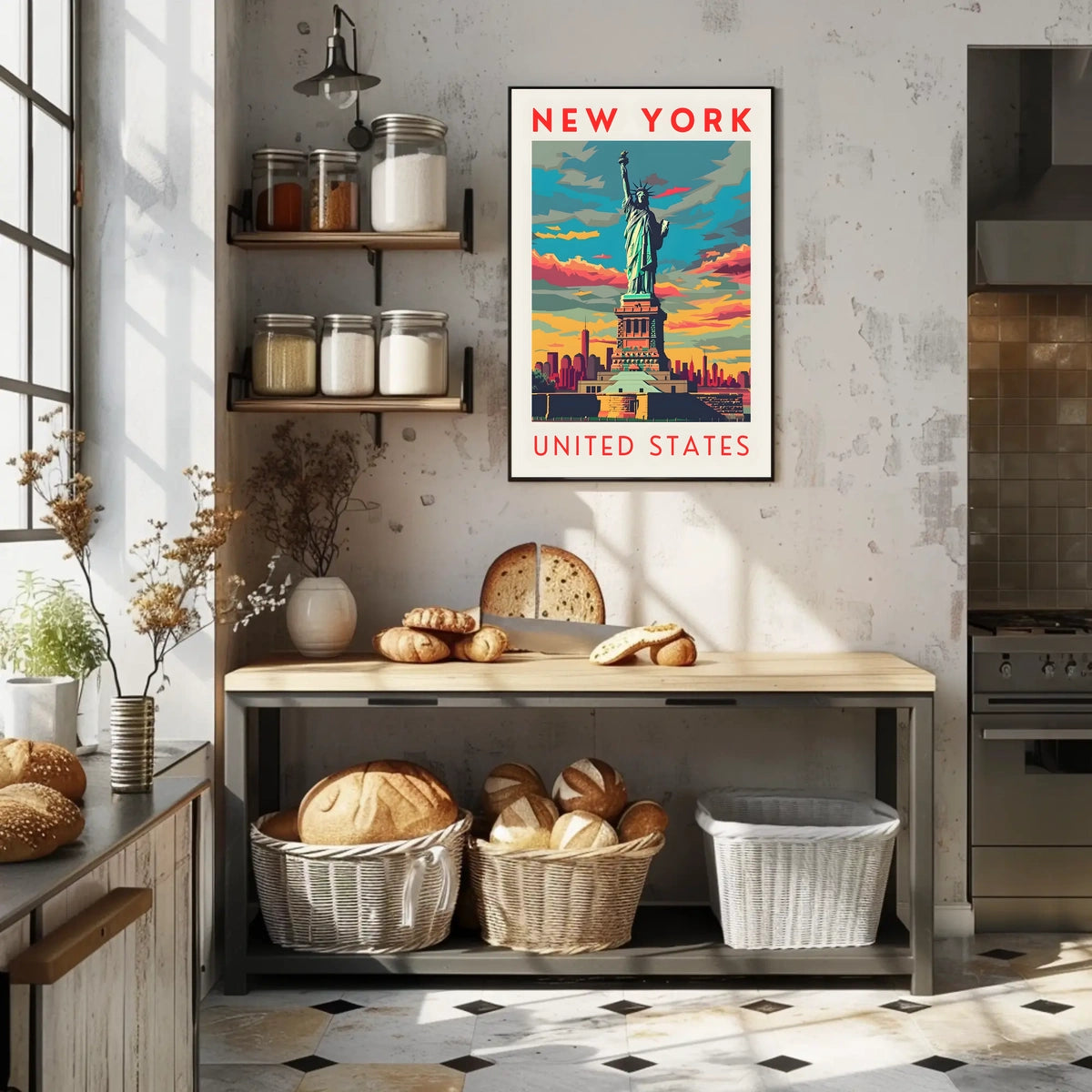 Statue Of Liberty New York Skyline Poster Retro Wall Art