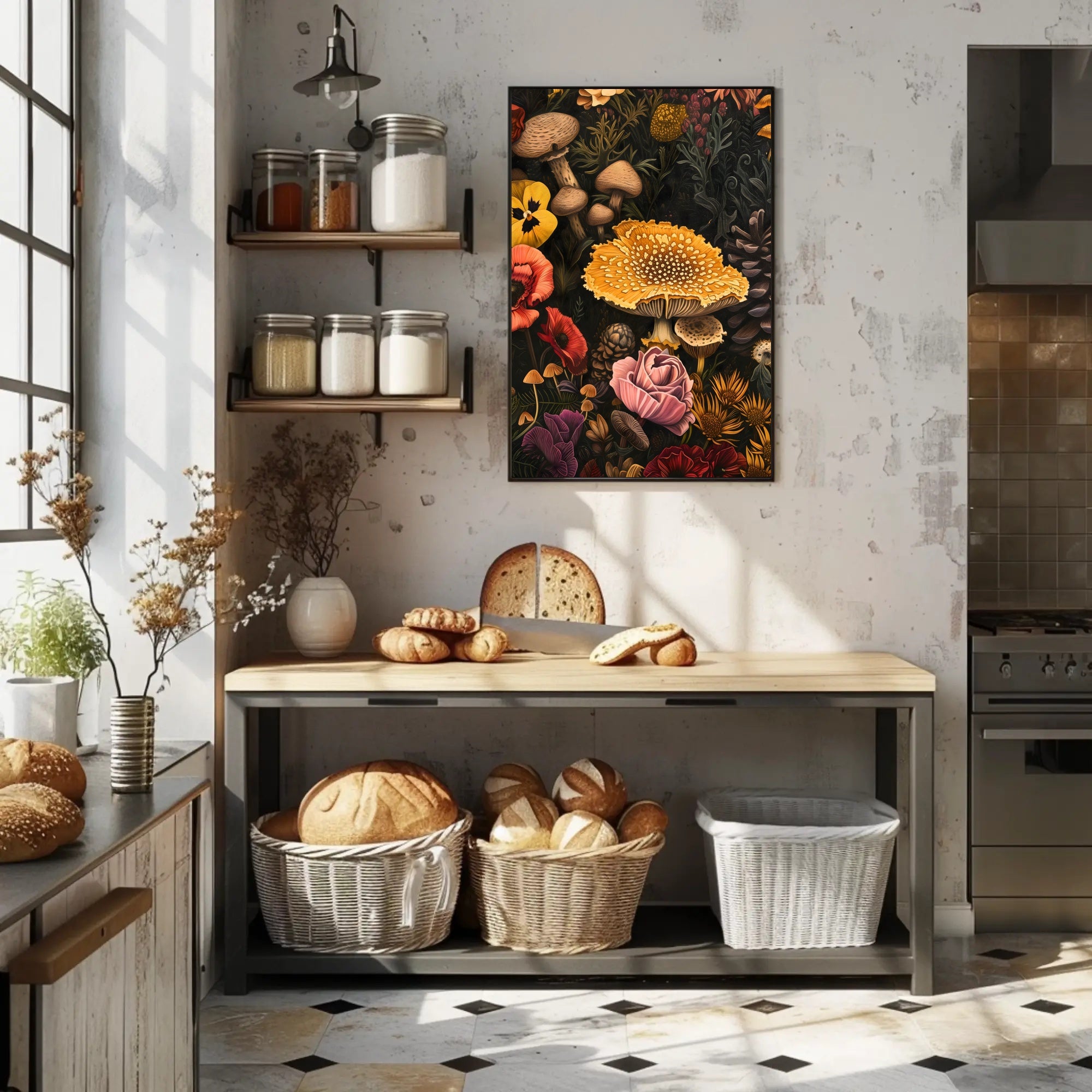 Botanical Mushroom Illustration Educational or Infographic Poster