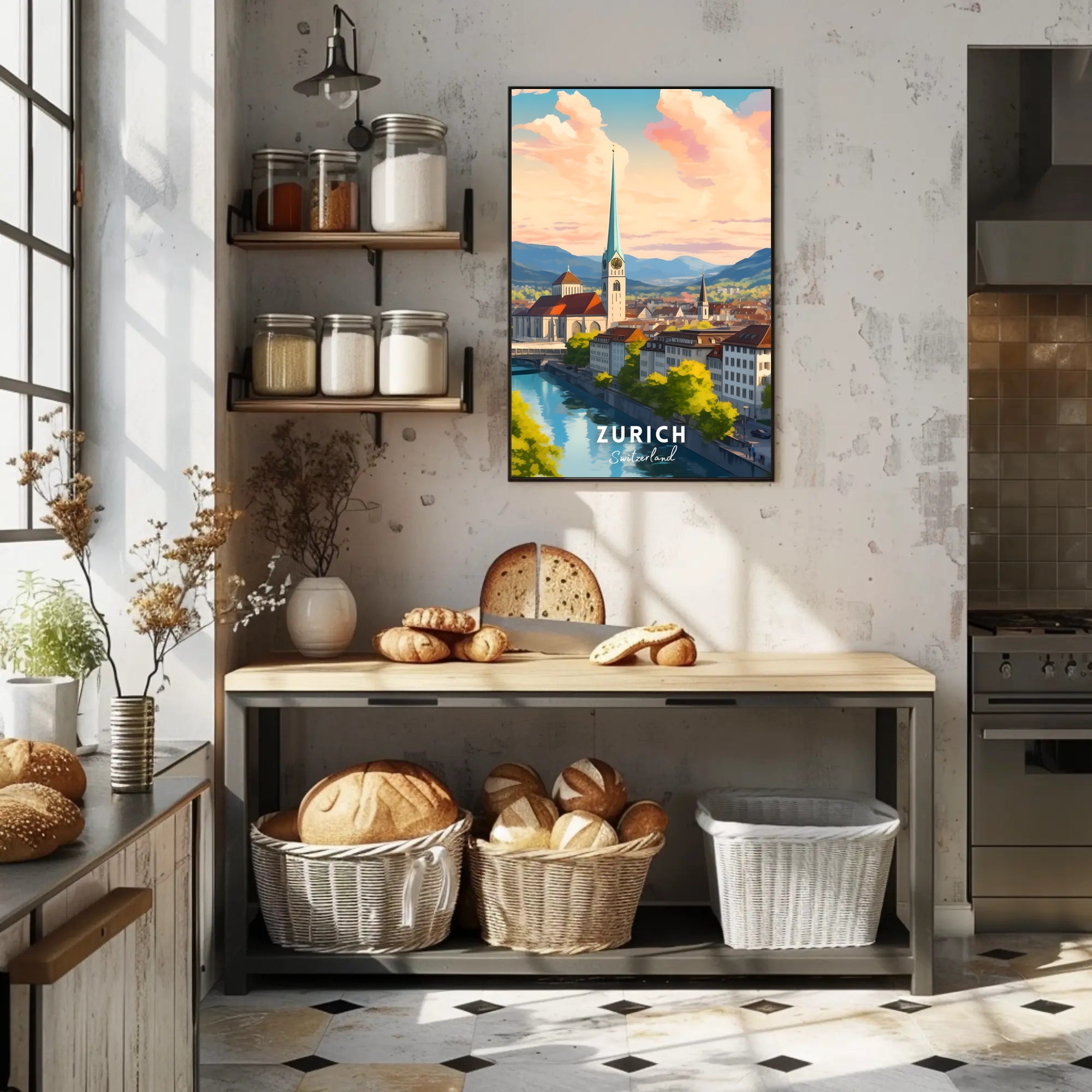 Zurich Cityscape Modern Art Travel Poster