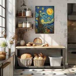 Starry Night Scene with Swirling Stars Artistic Poster