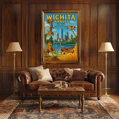 Wichita Kansas Skyline Airplane River Horse Poster Poster