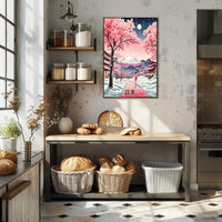 Japanese Cherry Blossoms Under Moonlight Cultural or Heritage Poster