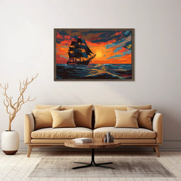Majestic Sailing Ship at Sunset Art Poster