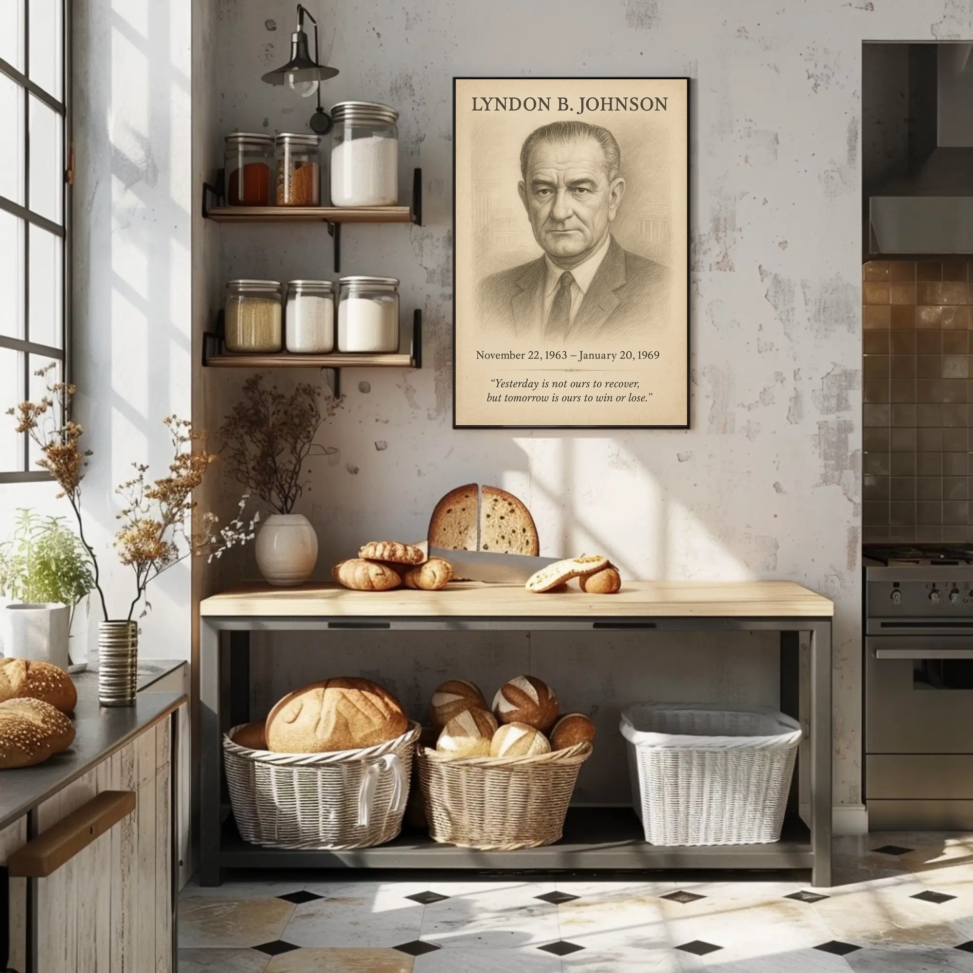 Lyndon B Johnson President Sketch Poster Art Print for Home Decor PosterGoat