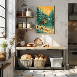 Skiing Reindeer In Winter Wonderland Poster