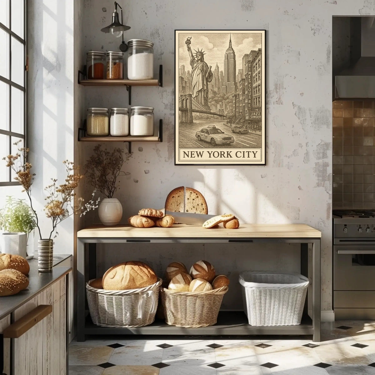 Timeless New York City Poster Vintage Sepia Urban Art Fans