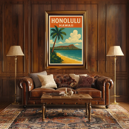 Honolulu Hawaii Diamond Head Beach View Poster