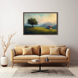 Serene Countryside Landscape with Cottage and Tree