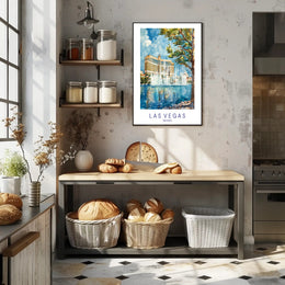 Vibrant Bellagio Watercolor Art: Las Vegas Travel Poster PosterGoat