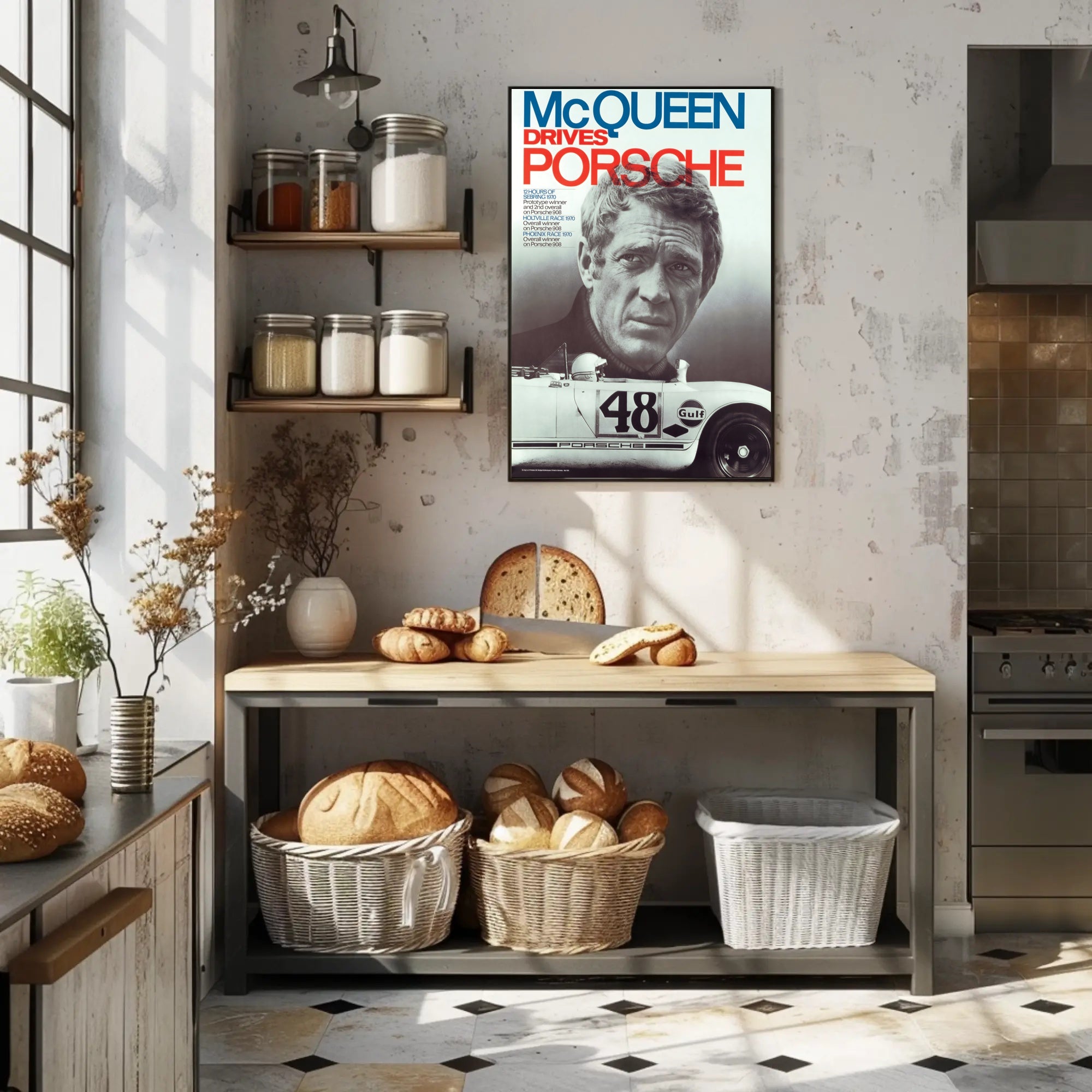 McQueen Drives Porsche Poster