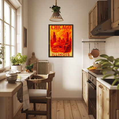 Chicago Skyline Bean Statue Modern Red Vintage Travel Poster Wall Art