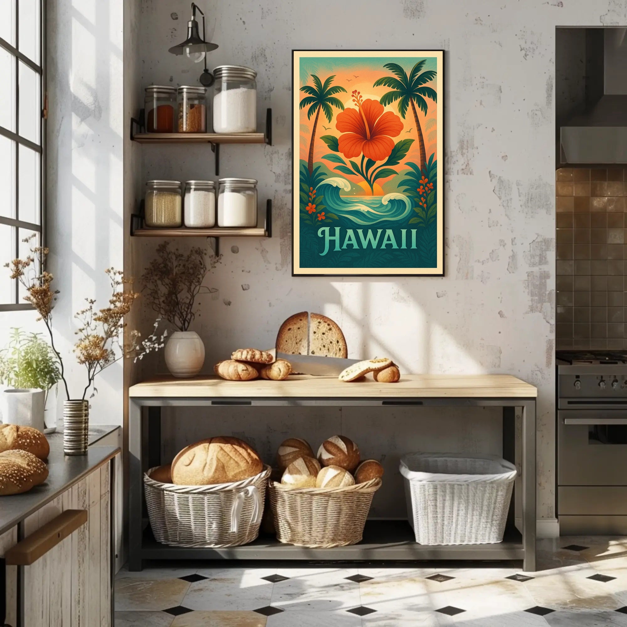 Hawaiian Tropical Paradise Vintage Travel Poster