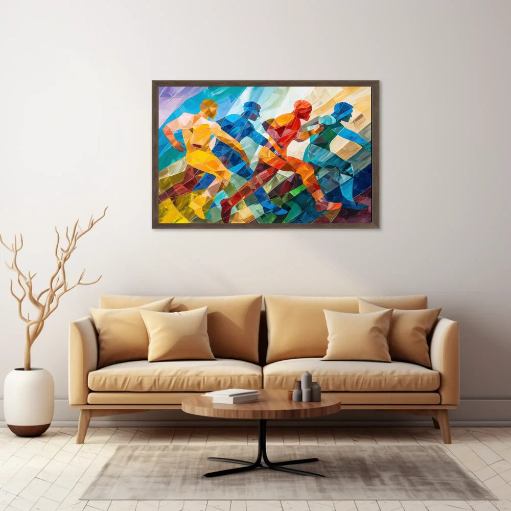 Dynamic Abstract Athletes: Vibrant Geometric Art Poster