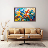 Dynamic Abstract Athletes: Vibrant Geometric Art Poster