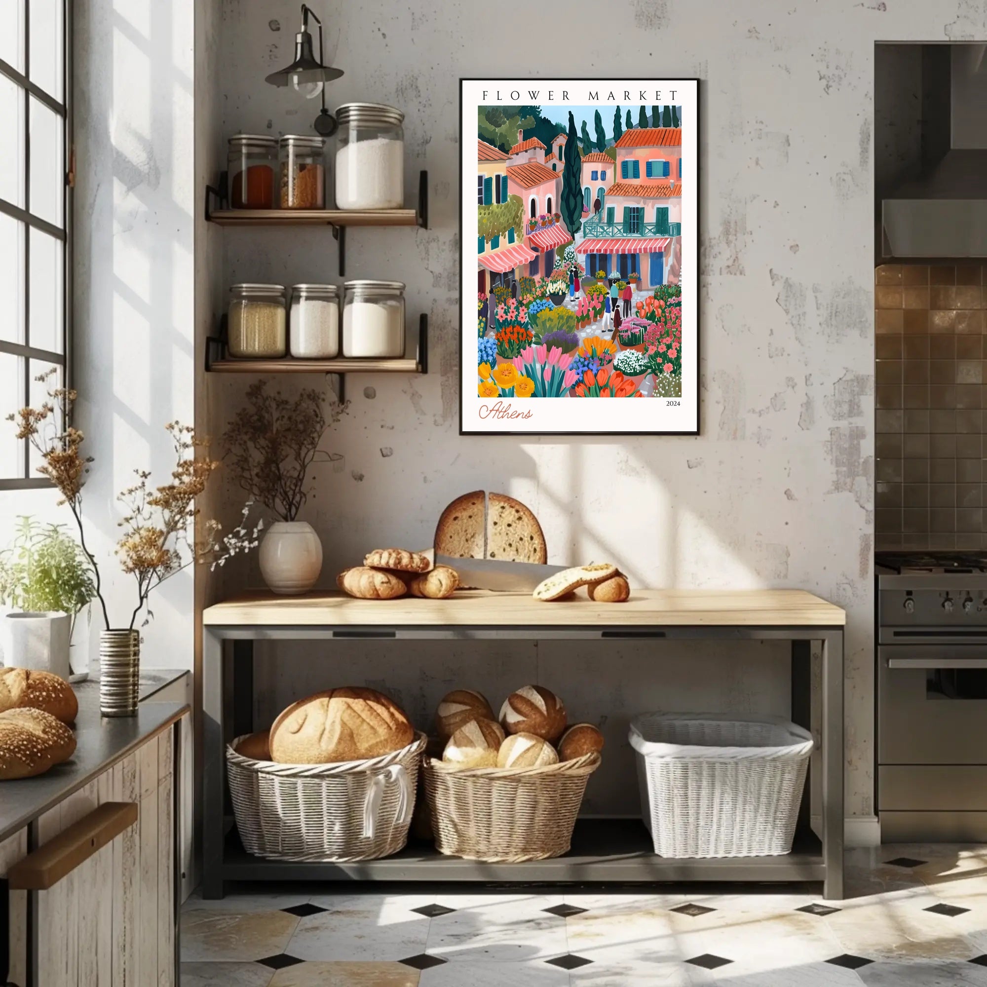 Flower Market in Athens Poster PosterGoat