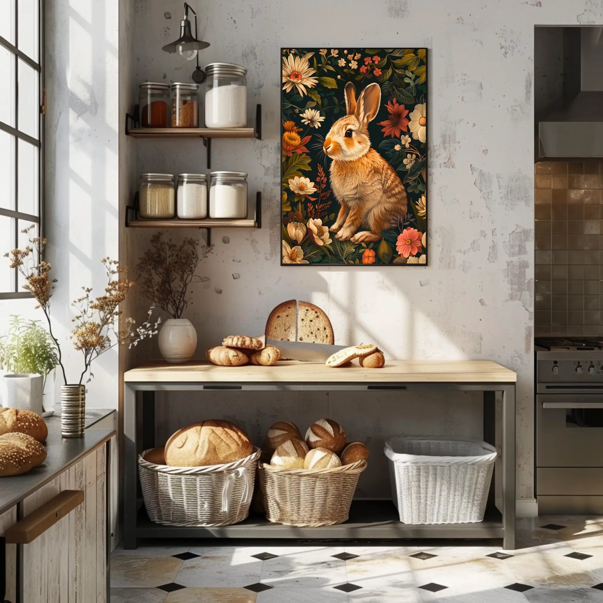 Floral Rabbit Portrait Wall Art Print