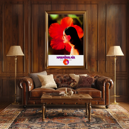 Hawaiian Air Woman Red Flower Portrait Travel Poster