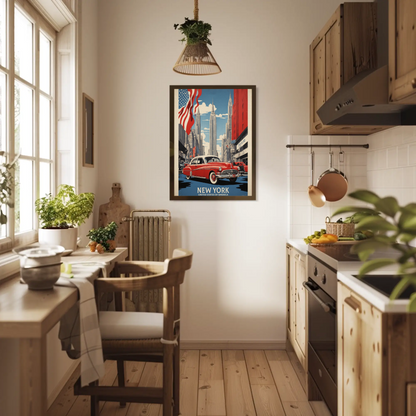 New York American Dream Cars Vintage Travel Poster