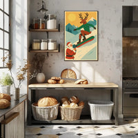 Reindeer Snowboarding Vintage Winter Adventure Poster