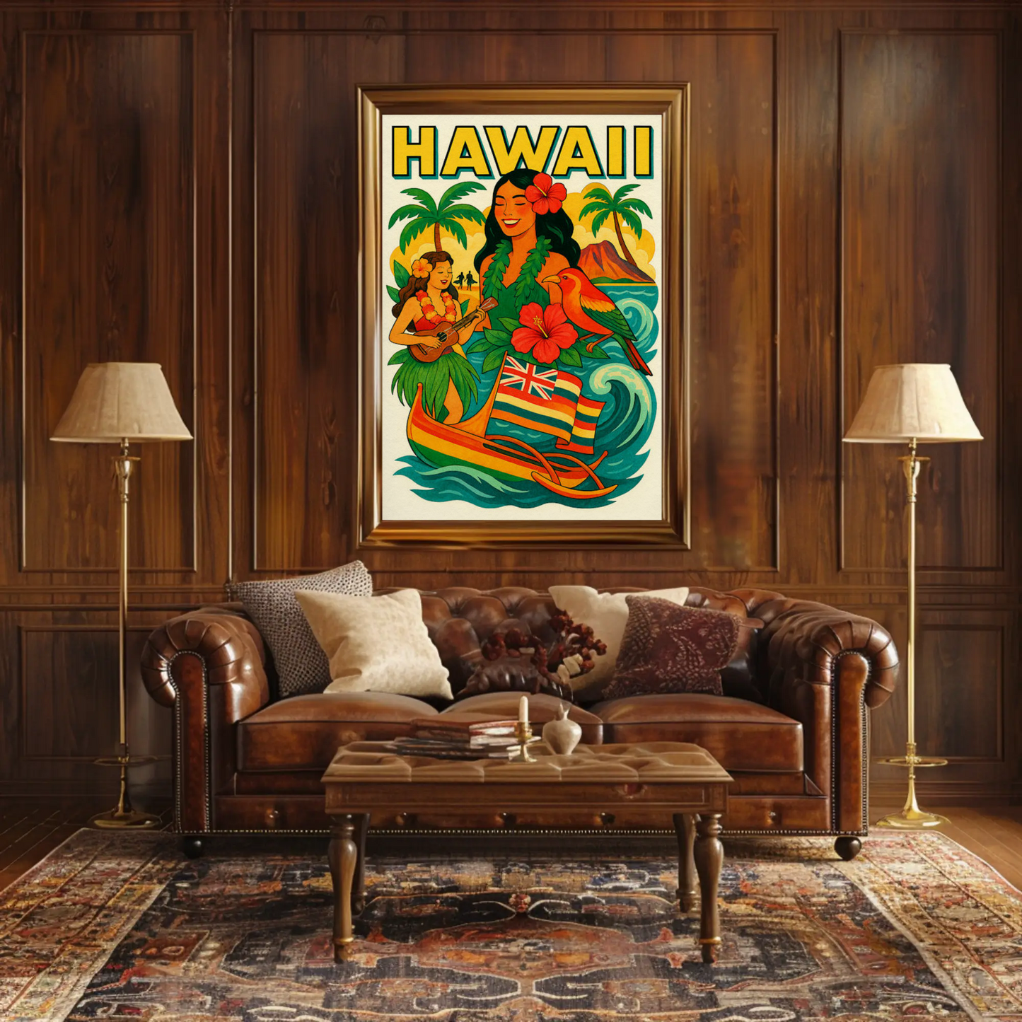 Hawaii Culture Island Canoe Flowers Poster
