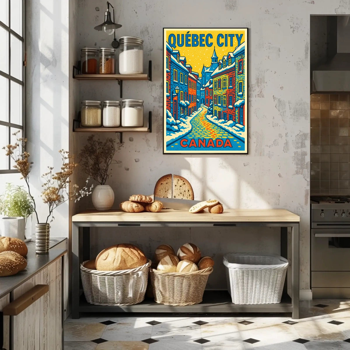 Québec City Winter Charm Pop Art Travel Poster
