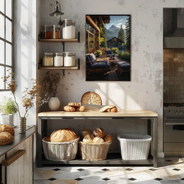 Serene Mountain Retreat Photorealistic Travel Poster