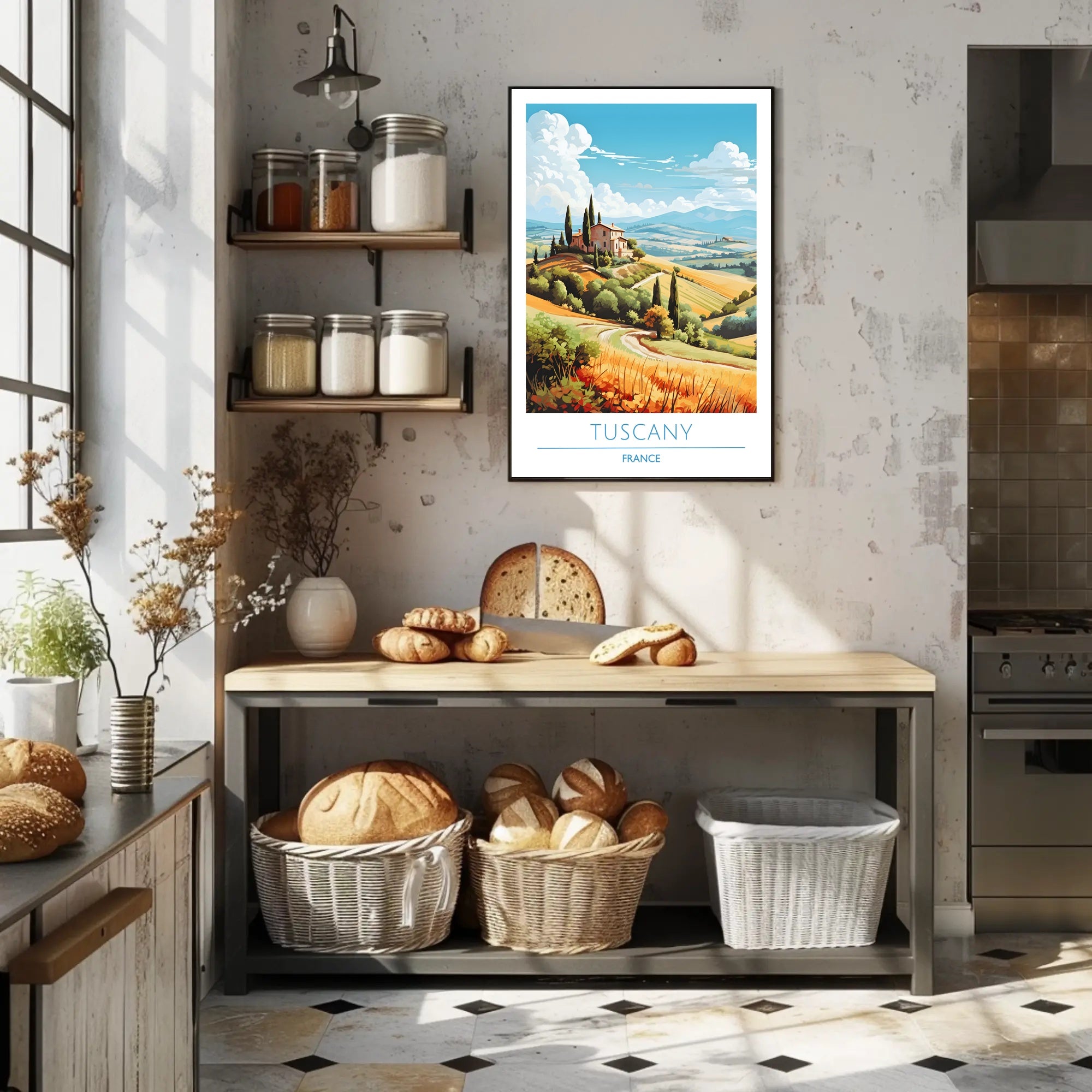 Tuscany Countryside Vintage Travel Poster: Serene Italian Landscape