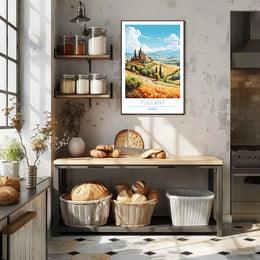 Tuscany Countryside Vintage Travel Poster: Serene Italian Landscape