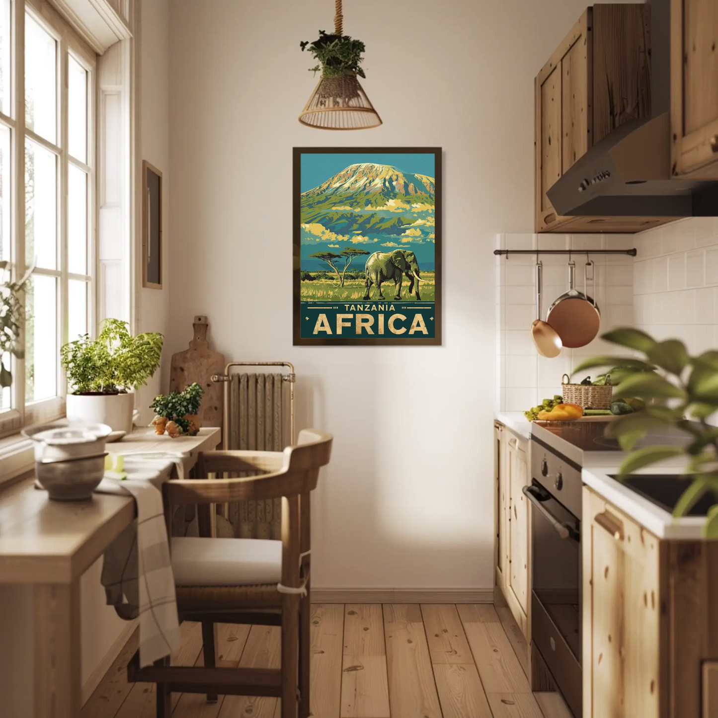 Tanzania Africa Elephant Kilimanjaro Safari Vintage Travel Poster