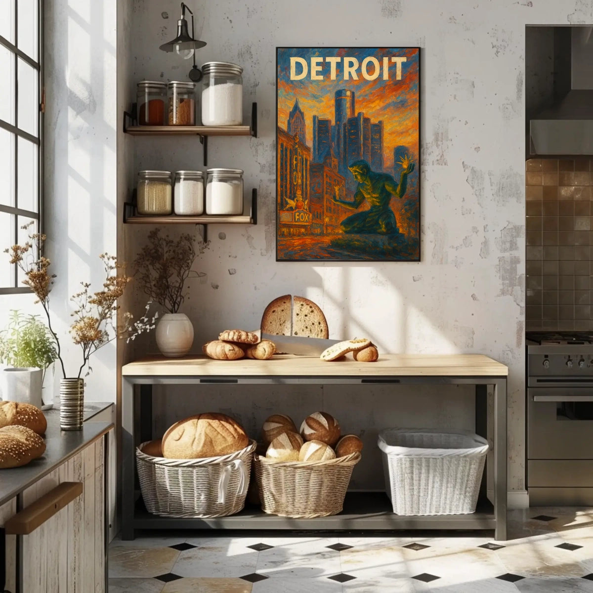 Spirit Of Detroit Poster Fiery Cityscape For Detroit Fans