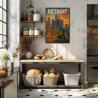 Spirit Of Detroit Poster Fiery Cityscape For Detroit Fans